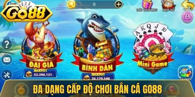 Đa dạng cấp độ chơi bắn cá Go88