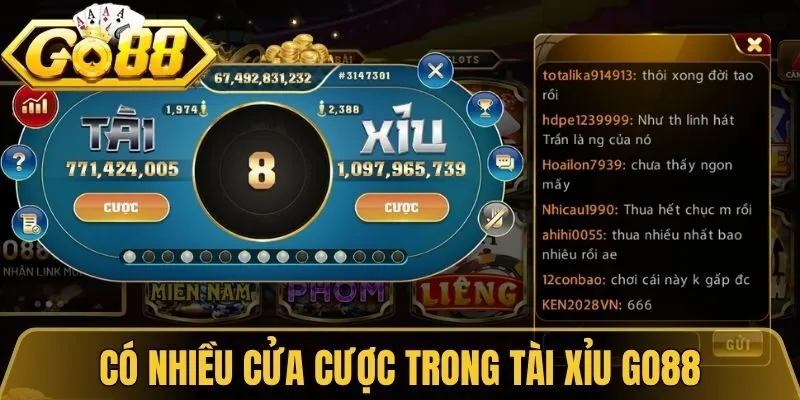 Tài Xỉu Go88 - Game Chơi Đặc Sắc Với Nhiều Phiên Bản 3 Có nhiều cửa cược trong tài xỉu Go88